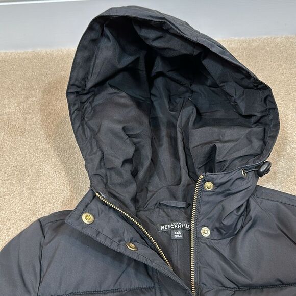 J Crew Mercantile Hooded Puffer Knee Length Black Women Coat Size XXS - Picture 4 of 11
